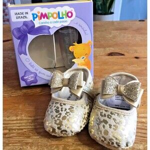 New Girls Baby Shoes Pimpolho Gold Sparkle Infant Toddler Mary Jane 4-6 Months